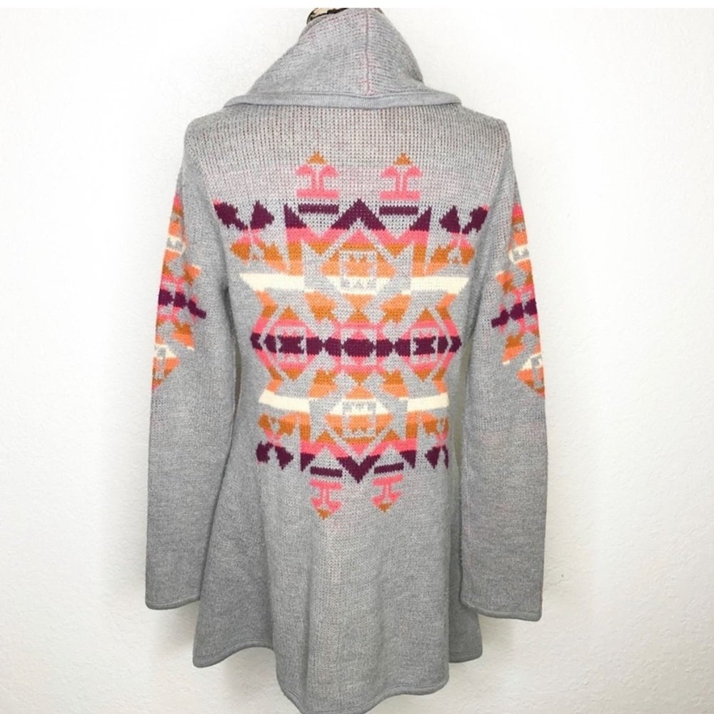 We the Free gray orange purple Aztec Southwest long wool blend cardigan Medium